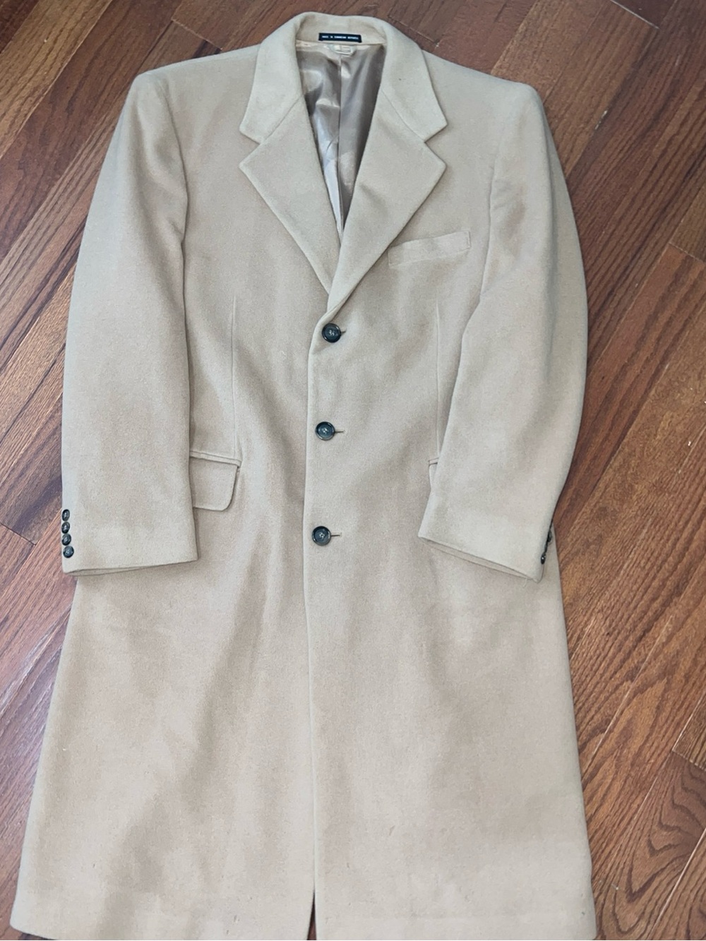 Men's Tan Wool-Blend Pea Coat - Classic Single-Breasted Overcoat